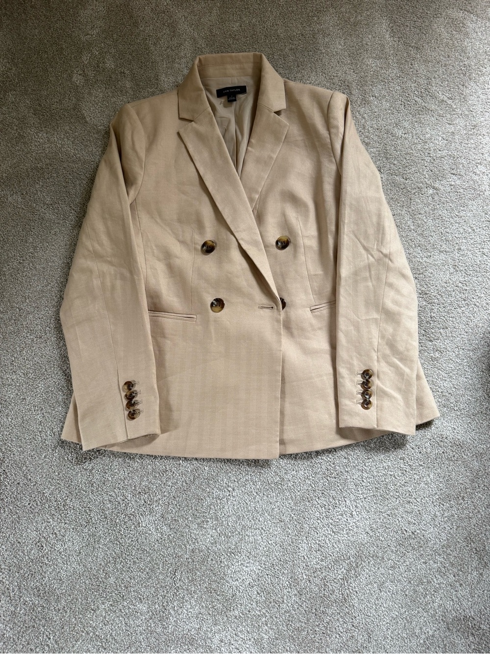 Ann Taylor Double-Breasted Tan Linen-Blend Blazer